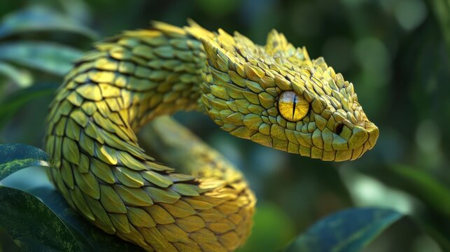 Green Bush Viper with Yellow Eyes