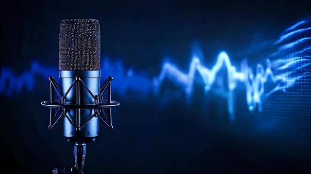 High-quality, professional studio microphone with sound waves in background