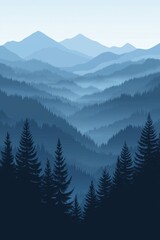 Fototapeta premium A blue mountain range with mist rising from the peaks, creating an ethereal and dreamy atmosphere. 