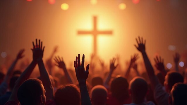 A large crowd of people are gathered together in a church