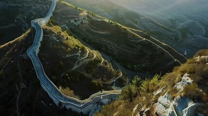 The Magnificent Great Wall Standing Tall and Majestic, Stretching Across the Vast Land. Its Ancient Stones and Towering Structures Tell Tales of History