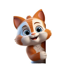 Fototapeta premium Cartoon-cat-hiding-behind-a-board,-3D-style