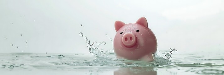 A playful piggy bank splashes in water, symbolizing financial fun and savings.