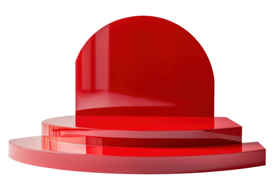 Modern red geometric shapes stacked creatively on a white background. - Powered by Adobe