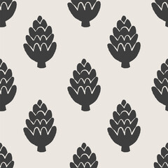 Vector seamless pattern with spruce cones on white background. Modern design for fabric and paper, surface textures. 