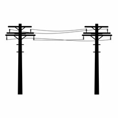 High voltage electricity pole vector. Channels with cables on white background. Suitable for electric power symbols and warning logos against electric shock