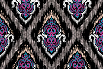 Aztec fabric carpet boho mandalas textile decorate wallpaper. Ikat ethnic seamless pattern decoration design. Tribal native motif decorative elements traditional embroidery vector background