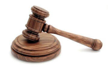 Law Isolated. Wooden Judge Gavel for Trial with Soundboard on White Background