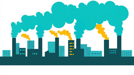 Obraz premium Silhouette of a city skyline with smoke stacks emitting pollution, representing the negative impact of industrial activities on the environment.