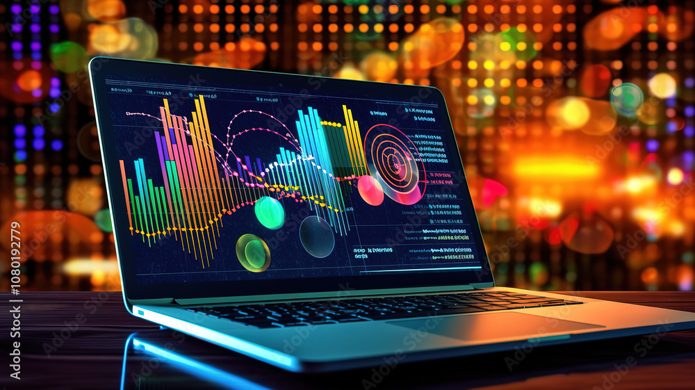 Poster superb computer laptop and dashboard for data business analysis and data management system