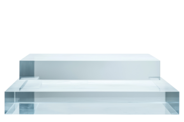 Transparent acrylic display stand with a sleek design, ideal for showcasing products or decor against a white isolated background.