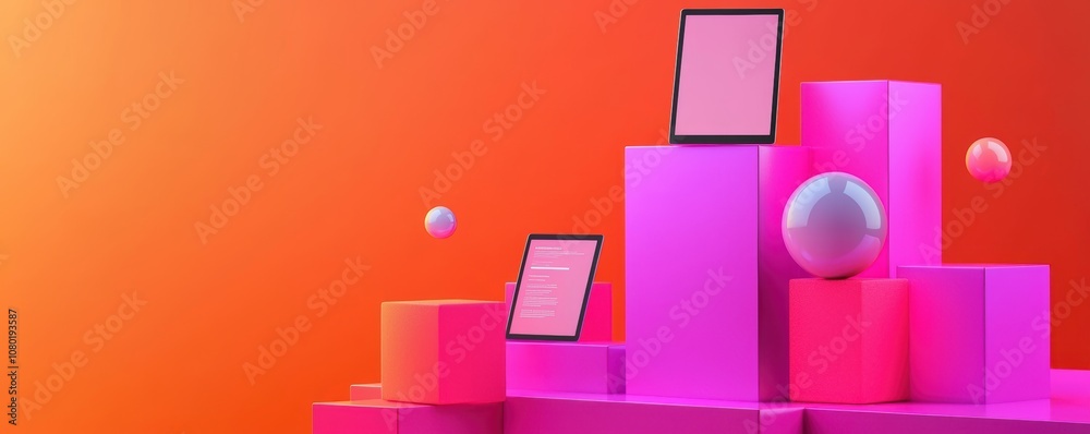 Wall mural modern creative mockup highlighting a responsive website preview on multiple devices with dynamic, e