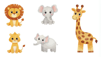 Naklejka premium Set of cute cartoon animals isolated on white background. Vector illustration.