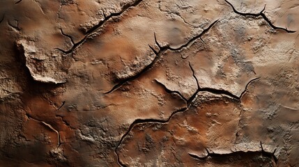 Naklejka premium Detailed texture of cracked earth showcasing natural patterns and colors in a barren landscape during sunlight.