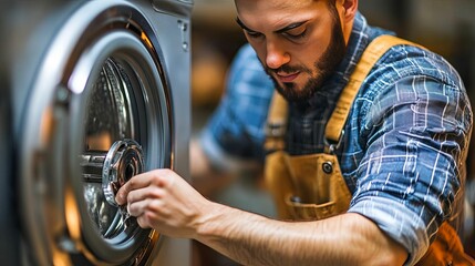 A Repairman Working on a Washing Machine