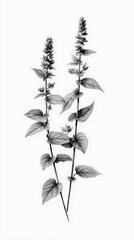 Salvia Sage detailed hand drawing of the line, botanical plant, medicinal herbs, light clean background. Generative AI