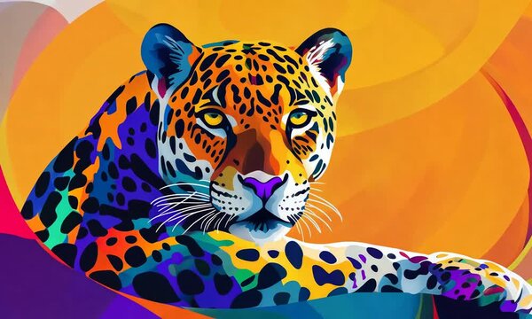 wild jaguar in colorful colors