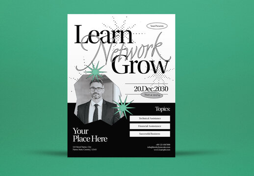 Grey Maximalism Learn, Network, Grow Flyer US Letter