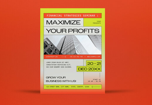 Orange Minimalist Maximalism Financial Strategies Seminar Maximize Your Profits Flyer