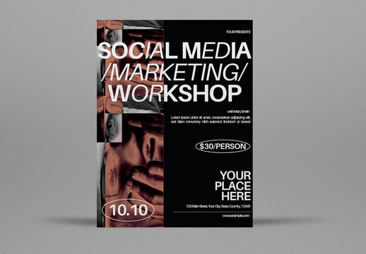 Black Utilitarian Social Media Marketing Workshop Flyer Layout
