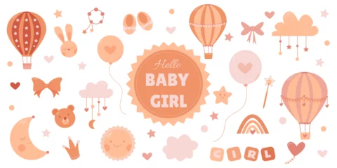 Gordijnen Naadloze herfst a large set of cute elements for a girl in pink on a white background  © Tetiana Shpak