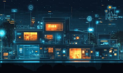 Fototapeta premium Vector conceptual banner for smart home technology Illustrates the integration of IoT systems and home automation through internet technology