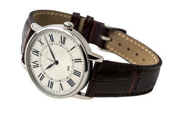 Premium Luxury Wristwatch with Leather Band, Sleek Steel Frame, Quartz Precision – Stylish, Modern Men’s Watch PNG – High-Quality Transparent Cutout for Download, Perfect for Business & Fashion