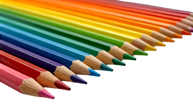 Pencils isolated on white transparent background png cut out clipping path colourful rainbow drawing  palette download