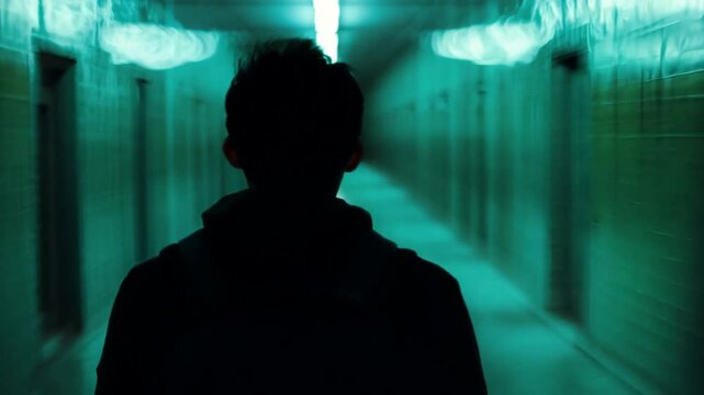Man Walking The Illuminated Corridor The Hospital
