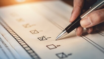 Businessman checking steps through document with a list of checkboxes ,regulation ,practices and policies ,Terms and conditions ,Examination of ethical rules ,Evaluate quality and