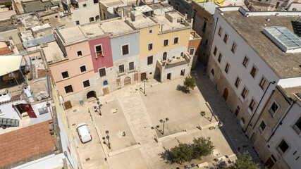 Fototapeta premium Aerial view of a small square in the historic center of Bisceglie, in Puglia, Italy.