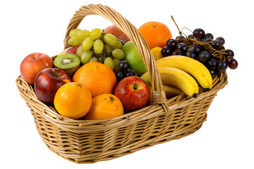 Basket of fruits on bamboo object isolated transparent cut out clipping path png white background photography download