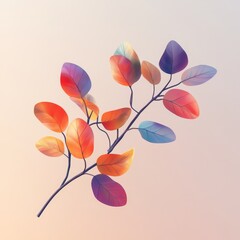 Minimalistic 3D Rendering of Vibrant Single Leaf Branch on Clean Background