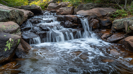 Fototapeta premium An overhead shot of a waterfall with rocks and vegetation, demonstrating the use of natural framing in composition