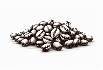 coffee beans, simple pencil drawing on isolated light background