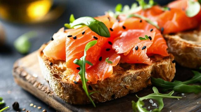 Smoked salmon sandwich appetizer with toasted bread	

