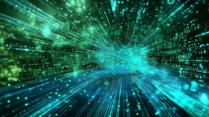 A vibrant neon blue and green background symbolizing future connectivity.