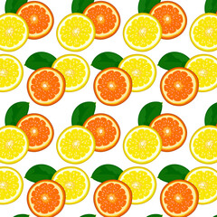 Lemons and oranges in a pattern.Vector pattern with lemon and orange slices on a transparent background.