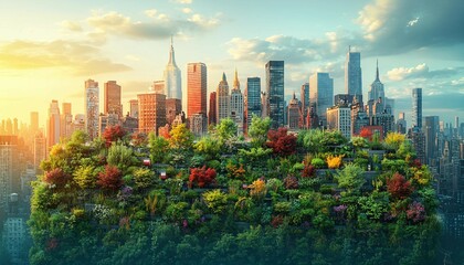 Fototapeta premium Urban Farming Integrated with Smart City, rooftop or vertical farms integrated with city infrastructure, where sensors track water, sunlight,