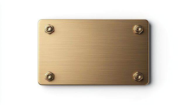 Empty gold plaque mockup, brushed metal nameplate with realistic screws, minimalist design for engraving or branding - Powered by Adobe