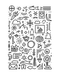 Fototapeta premium stylish minimalist doodle elements – simple frames, arrows, and swirls in a freehand style for expressive minimalist projects