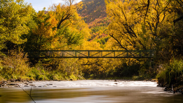 Golden autumn in Arrowtown, river view, New zealand