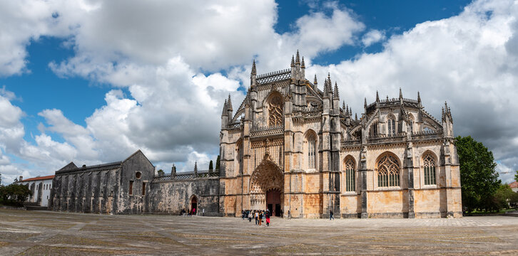 Picturesque main portal of medieval Santa Maria da Vitoria monastery church in Batalha, a manueline gothic masterpiece