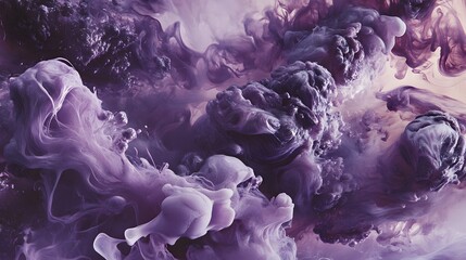 Purple ink flowing in water, creating beautiful shapes of women and men's bodies. The background is white. The purple color flows like liquid on the surface.