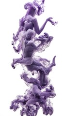 Purple ink flowing in water, creating beautiful shapes of women and men's bodies. The background is white. The purple color flows like liquid on the surface.