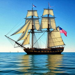 A Majestic 18th Century Ship with Billowing Sails