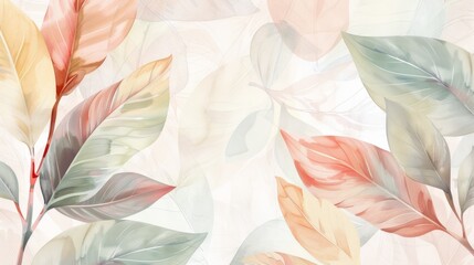 The design has a light and airy feel, with leaves overlapping each other and a pastel color palette.