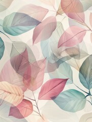 The design has a light and airy feel, with leaves overlapping each other and a pastel color palette.