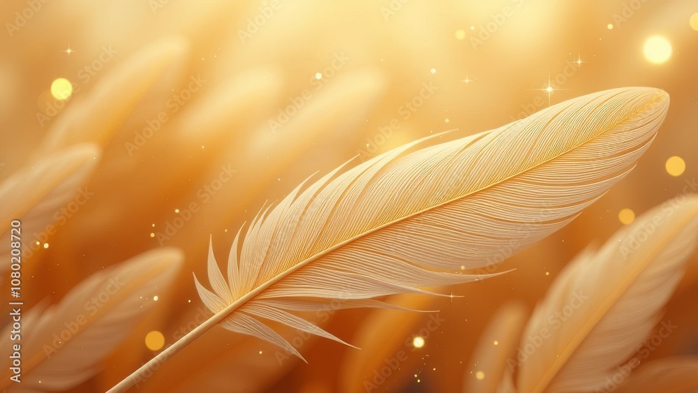 Poster a close up of a feather with a yellow background
