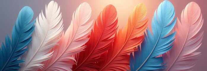 Obraz premium A colorful array of feathers with a blue feather in the middle